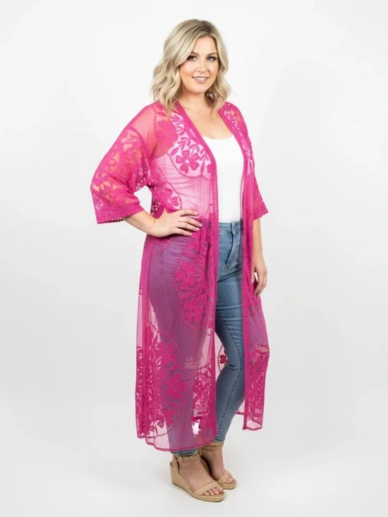 ✨ Umgee Pink Lace Kimono | Size XL | NWT | Boho Duster ✨ - Picture 1 of 5